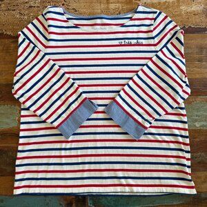 Talbots Patriotic‎ Red White Blue Tres Chic Nautical 3/4 Sleeve Top Size XL
